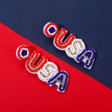 American Flag Beaded 4th of July Earrings for Women