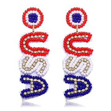 American Flag Beaded 4th of July Earrings for Women