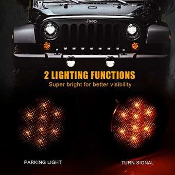 SUNPIE Amber Front LED Turn Signal Light Assembly for 2007~2016 Jeep Wrangler JK Turn Lamp Fender Flares Eyebrow Indicator Side Maker Parking Lights Bulb Smoke Lens Pack of Two