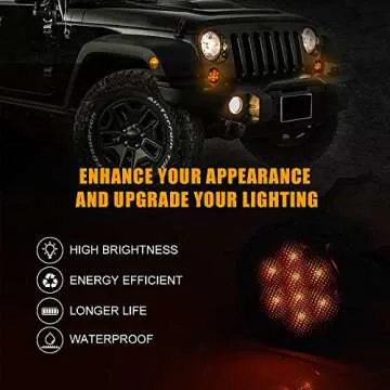 SUNPIE Amber Front LED Turn Signal Light Assembly for 2007~2016 Jeep Wrangler JK Turn Lamp Fender Flares Eyebrow Indicator Side Maker Parking Lights Bulb Smoke Lens Pack of Two