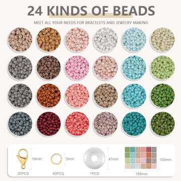 TEXGIZRLY 3mm Glass Seed Beads for Bracelets Making, Friendship Bracelet Making Kit for Girls, 24 Co...