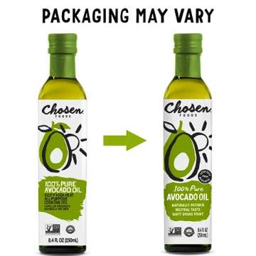 Chosen Foods 100% Pure Avocado Oil, Keto and Paleo Diet Friendly, Kosher Oil for Baking, High-Heat Cooking, Frying, Homemade Sauces, Dressings and Marinades (8.4 fl oz)
