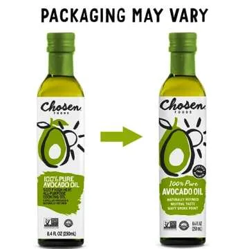 Chosen Foods 100% Pure Avocado Oil, Keto and Paleo Diet Friendly, Kosher Oil for Baking, High-Heat Cooking, Frying, Homemade Sauces, Dressings and Marinades (8.4 fl oz)