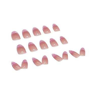 BABALAL Medium Length Press on Nails Glossy Nails Almond Fake Nails Cloud Nails Pink Stiletto Nails for Women and Girls