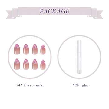 BABALAL Medium Length Press on Nails Glossy Nails Almond Fake Nails Cloud Nails Pink Stiletto Nails for Women and Girls