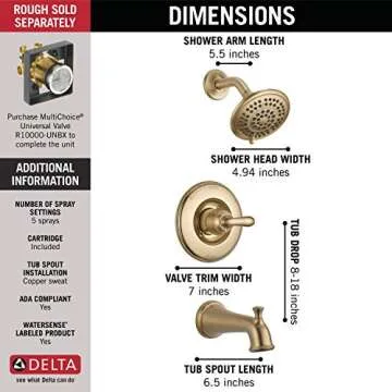 DELTA T14494-CZ Classic Tub/Shower Trim, Without Rough, Champagne Bronze