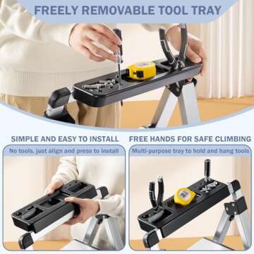 XinSunho 5 Step Ladder, Retractable Handgrip Folding Step Stool with Anti-Slip Wide Pedal, Aluminum ...