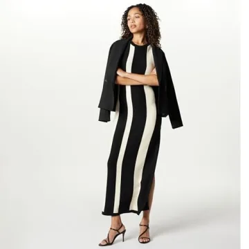 The Drop Women’s Stripe Sweater Dress by @takkunda, Black/Whisper White, M