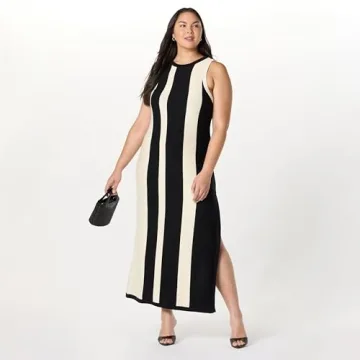 The Drop Women’s Stripe Sweater Dress by @takkunda, Black/Whisper White, M