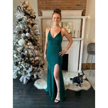 Women's Sparkle Deep V-Neck Bridesmaid Dresses Mermaid Glittery Prom Dresses Formal Gown (Peacock,12)