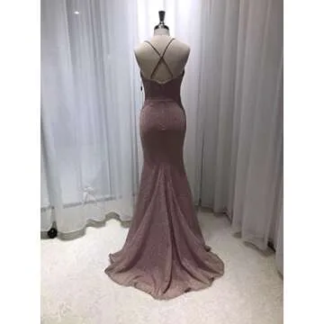 Women's Sparkle Deep V-Neck Bridesmaid Dresses Mermaid Glittery Prom Dresses Formal Gown (Peacock,12)