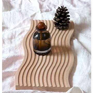 BLOFLO Decorative Tray Wave Shaped Natural Wooden Trays for Decor, Rustic Wood Serving Tray, Wood Decorative Trays for Coffee Table, Crystal Tray for Stones, Ottoman Tray for Living Room Home Kitchen