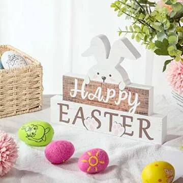 Charming Happy Easter Bunny Table Sign for Spring Decor