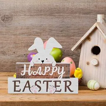 Charming Happy Easter Bunny Table Sign for Spring Decor