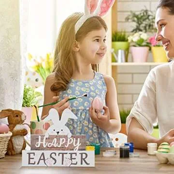 Charming Happy Easter Bunny Table Sign for Spring Decor