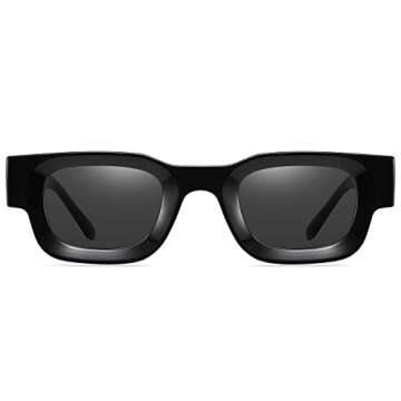 EYLRIM Thick Square Frame Sunglasses for Women Men Chunky Rectangle Polarized Sunglasses UV400 Protection(A1 Black/Grey)