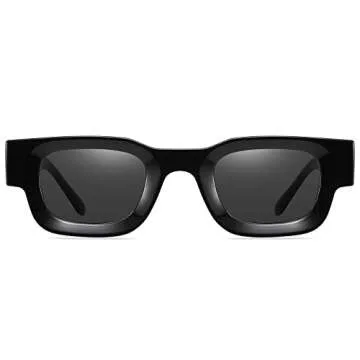 EYLRIM Thick Square Frame Sunglasses for Women Men Chunky Rectangle Polarized Sunglasses UV400 Protection(A1 Black/Grey)