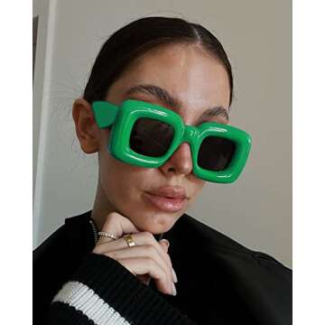 Akirawang Fashion Square Inflated Sunglasses for Women Men Oversized Thick Frame Trendy Glasses Mask...