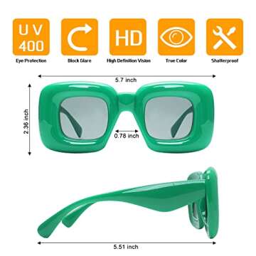 Akirawang Fashion Square Inflated Sunglasses for Women Men Oversized Thick Frame Trendy Glasses Mask Shades Designer Style