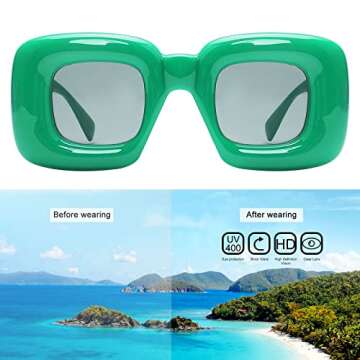 Akirawang Fashion Square Inflated Sunglasses for Women Men Oversized Thick Frame Trendy Glasses Mask Shades Designer Style