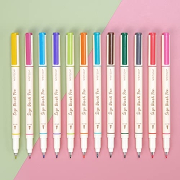 WRITECH Brush Tip Marker Pens: Artist Markers Flexible Tip Water Based 12ct Assorted Colors for Jour...