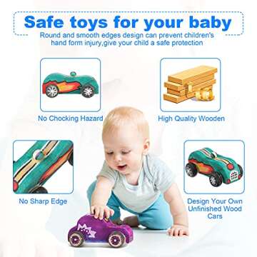 12 Pieces Wood DIY Car Toys, Unfinished Wooden Cars, Crafts for Students Home Activities, Easy Woodworking and Family Time Set