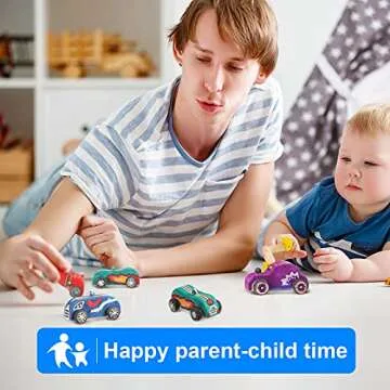 12 Pieces Wood DIY Car Toys, Unfinished Wooden Cars, Crafts for Students Home Activities, Easy Woodworking and Family Time Set