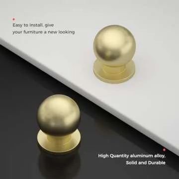 homdiy 10 Pack Matte Gold Cabinet Knobs, Round Brushed Brass Drawer Dresser Handles Ball Metal Kitchen Hardware for Cupboard, 1 Inch