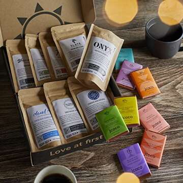 Bean Box Deluxe Coffee + Chocolate Tasting Box | Specialty Coffee Gift Set | Coffee Gifts for Women and Men | Care Package | Whole Bean Coffee | 16 Piece Variety Gift Box