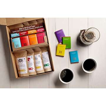 Bean Box Deluxe Coffee + Chocolate Tasting Box | Specialty Coffee Gift Set | Coffee Gifts for Women and Men | Care Package | Whole Bean Coffee | 16 Piece Variety Gift Box