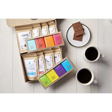 Bean Box Deluxe Coffee + Chocolate Tasting Box | Specialty Coffee Gift Set | Coffee Gifts for Women and Men | Care Package | Whole Bean Coffee | 16 Piece Variety Gift Box