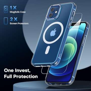 TAURI for iPhone 12 Case/iPhone 12 Pro Case, Compatible with Magsafe [Yellowing Resistant] with 2X Screen Protector, Military-Grade Protection, Slim Magnetic Phone Case, Clear