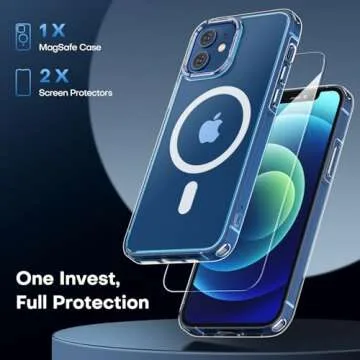 TAURI for iPhone 12 Case/iPhone 12 Pro Case, Compatible with Magsafe [Yellowing Resistant] with 2X Screen Protector, Military-Grade Protection, Slim Magnetic Phone Case, Clear