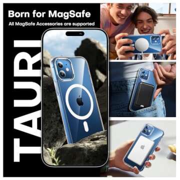 TAURI for iPhone 12 Case/iPhone 12 Pro Case, Compatible with Magsafe [Yellowing Resistant] with 2X Screen Protector, Military-Grade Protection, Slim Magnetic Phone Case, Clear