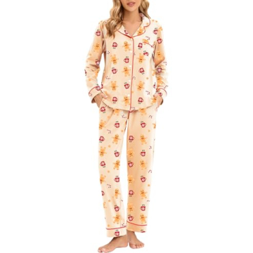 LUBOT Christmas Pajamas 100% Cotton Women's Pajamas Set Soft 2PC PJ Set for Women Long Sleeve Button...