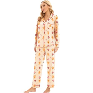 LUBOT Christmas Pajamas 100% Cotton Women's Cozy PJ Set