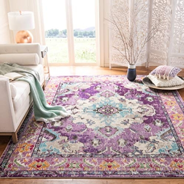 SAFAVIEH Monaco Collection Area Rug - 8' x 10', Violet & Light Blue, Boho Chic Medallion Distressed ...