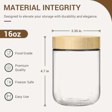 NETANY 4-pack 16oz Glass jars with Airtight Lids, Overnight Oats Containers with Bamboo Lids, Wide m...
