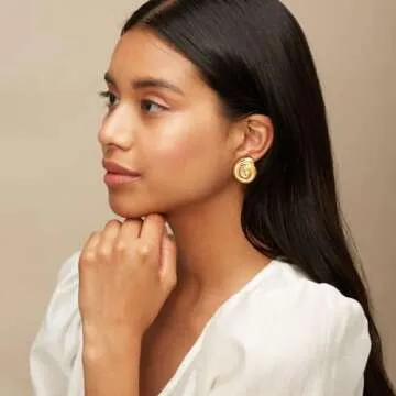 MUYAN Polished Gold Spiral Conch Shell Earrings for Women Trendy Large Thick Swirl Conch Stud Earrin...