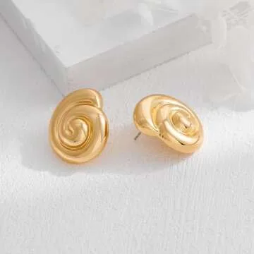 MUYAN Polished Gold Spiral Conch Shell Earrings for Women Trendy Large Thick Swirl Conch Stud Earrings Beach Jewelry
