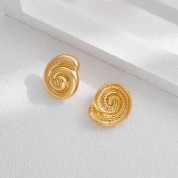 MUYAN Polished Gold Spiral Conch Shell Earrings for Women Trendy Large Thick Swirl Conch Stud Earrings Beach Jewelry