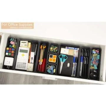 Kutesna 15 PCS Interlocking Desk Drawer Organizer Separator for Office,Bathroom,Kitchen,Makeup（Black）