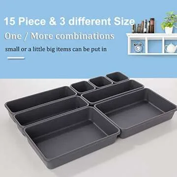 Kutesna 15 PCS Interlocking Desk Drawer Organizer Separator for Office,Bathroom,Kitchen,Makeup（Black）