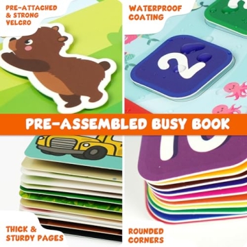 BenBen Busy Book for Toddlers, 30 Pages, Pre-Assembled, Preschool Learning Activities, Montessori Toys for Ages 3 and Up, Autism Sensory Toys, Kids Educational Activity Book, Birthday Gift