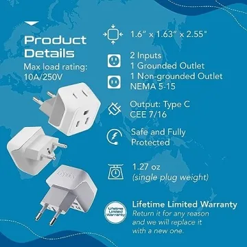 Ceptics Europe Travel Adapter Dual Input Ultra Compact