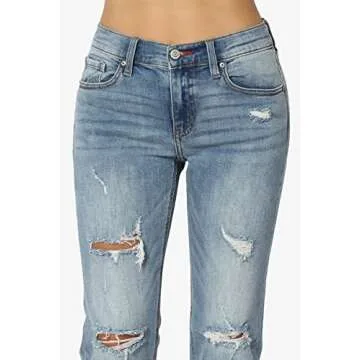 TheMogan Women's Distressed Destructed Washed Denim Mid Rise Relaxed Boyfriend Jeans Medium 1