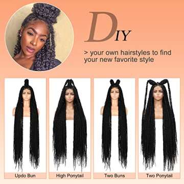 Brinbea 46" Knotless Braided Wigs for Women Lace Front Twist Braid Wig with Baby Hair Full Double Lace Triangle Twisted Braided Wig Briaded Lace Front Wigs Black