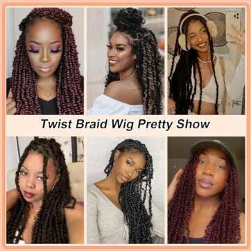 Brinbea 46" Knotless Braided Wigs for Women Lace Front Twist Braid Wig with Baby Hair Full Double Lace Triangle Twisted Braided Wig Briaded Lace Front Wigs Black