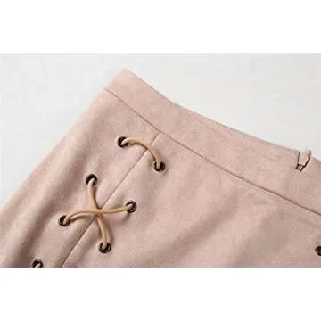 katiewens High Waist Lace Up Mini Pencil Skirt Beige