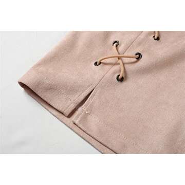 katiewens High Waist Lace Up Mini Pencil Skirt Beige